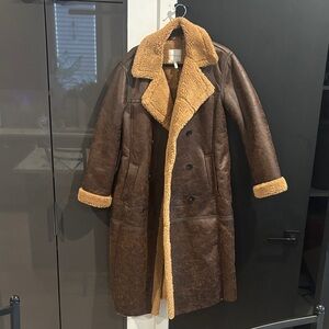 Avec Les Filles Brown and Tan Teddy Coat double breasted